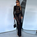 Chic Lace Maxi Dress with Long Sleeves and Sheer Details