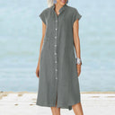 Chic Women's Button-Up Dress with Pockets