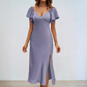 Chic V-Neck Midi Dress with Ruffle Accents