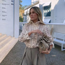 Chic Checkered Blouse with Ruffle Accents