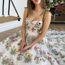 Embroidered Floral Midi Dress with Removable Straps