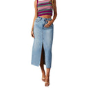 Chic Women's Denim Midi Skirt with Slit Design