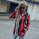 Modern Wave Pattern Women's Blouse with Button-Down Front