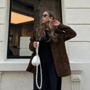 Chic Suede Women's Blazer with Handy Pockets