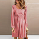 Chic Women's Button-Down Dress with Elastic Waist