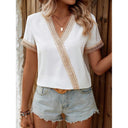 Chic V-Neck Blouse with Lace Trim