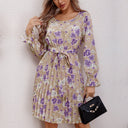 Floral Ruffle Women's Blouse Dress with Waist Belt