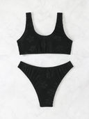 Textured Women's Bikini Set with High-Cut Bottoms