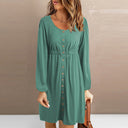 Chic Women's Button-Down Dress with Elastic Waist