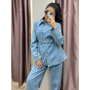 Vintage Denim Blazer Set with Waist Belt