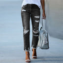 Trendy Women's Distressed Jeans with Frayed Hems