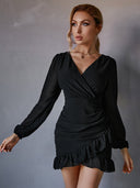 Chic Ruching & Ruffle Hem Dress for Women