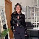 Sequin Blazer with Statement Bow Closure for Women