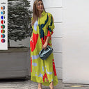 Trendy Women's Long Sleeve Graphic Shirt Dress with Pockets