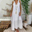 Ladies Maxi Beach Dress with Lace Trim and Slits