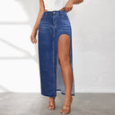 High Slit Women's Denim Skirt - Stylish Casual Design