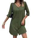 Women’s V-Neck Button Dress with 3/4 Sleeves