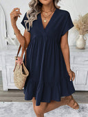 Women's Summer V-Neck Dress with Ruffled Hem