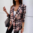 Stylish Women's Checkered Blazer - Chic Double-Breasted Design