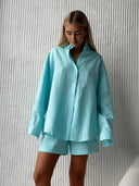 Linen Blouse and Shorts Ensemble for Women