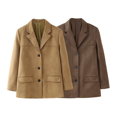 Chic Women's Faux Leather Blazer with Stylish Pockets
