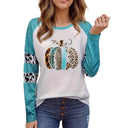 Creative Pumpkin Design Long Sleeve Women's Tee with Trendy Sleeves