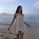 Chic Airy Chiffon Dress with Deep V-Neck and Adjustable Straps