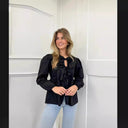 Chic Ruffle Detail Blouse with Tie Band for Women