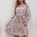 Floral Ruffle Women's Blouse Dress with Waist Belt