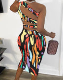 Women's One-Sided Colorful Pattern Dress