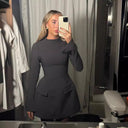 Chic Mini Dress with Long Sleeves and Handy Pockets