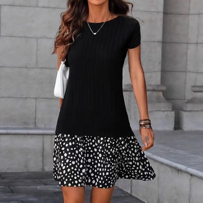 Chic Women's Short Sleeve Striped Dress with Flowy Skirt