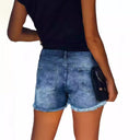 Embroidered Denim Shorts for Women with Frayed Hem