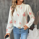 Embellished Puff Sleeve Women's Blouse with Stand Collar