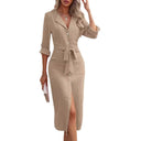 Chic Women's Knee-Length Shirt Dress with Waist Belt