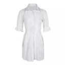 Chic Women's Shirt Dress with Elegant Collar and Handy Side Pockets