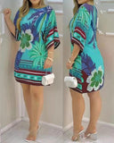 Vibrant Floral Print Women's Dress with Relaxed Fit