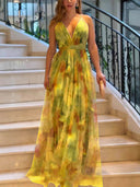 Chic Maxi Dress with Deep V-Neck and Flowing Layers