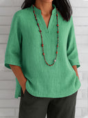 V-Neck Women's Blouse with Side Pockets