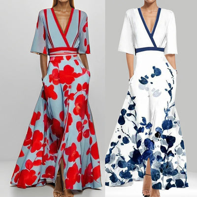 Chic V-Neck Printed Peplum Dress