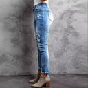 Trendy Women's Destroyed Jeans with Unique Animal Prints
