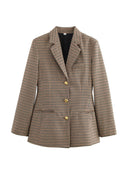 Checked Blazer with Golden Buttons and Pocket Design