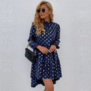 Women's Voluminous Skirt Dress with Stand-Up Collar