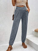 Women's Relaxed Fit Pants with Wide Waistband and Side Pockets