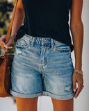 Trendy Women's Denim Shorts with Distressed Accents