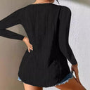Textured Women's Blouse with Stylish Button Accents