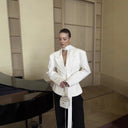 Women's Tailored Blazer Jacket with Bow Accent