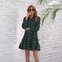 Chic Women's Checkered Dress with Ruffled Blouse Style