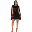 Women's Sequin Dress with Cape Design for Festive Occasions