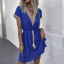 Stylish Women's V-Neck Dress with Waist Tie